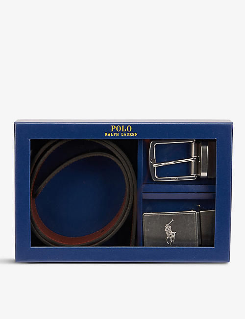 POLO RALPH LAUREN: Logo-engraved buckle leather belt set