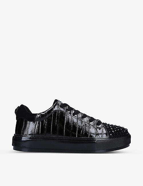 KURT GEIGER LONDON: Laney stud-embellished patent-leather low-top trainers