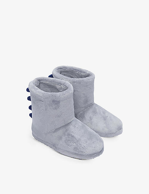 THE LITTLE WHITE COMPANY: Dino faux-fur boot slippers 1-6 years