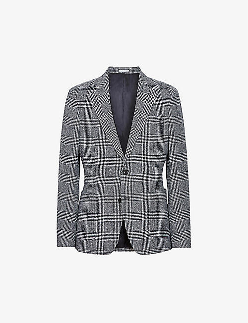 REISS: Glare puppytooth-check single-breasted woven blazer