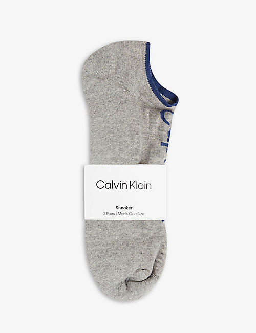 CALVIN KLEIN: Pack of three Athleisure brand-printed cotton-blend ankle socks
