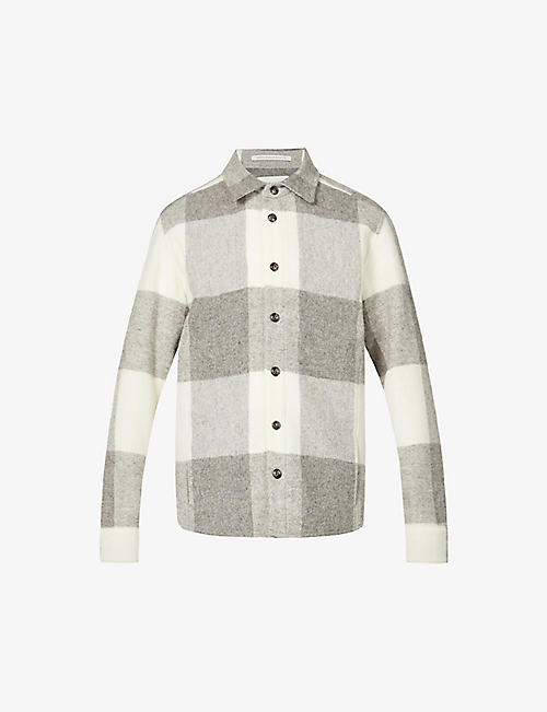 PEREGRINE: Checked spread-collar wool overshirt