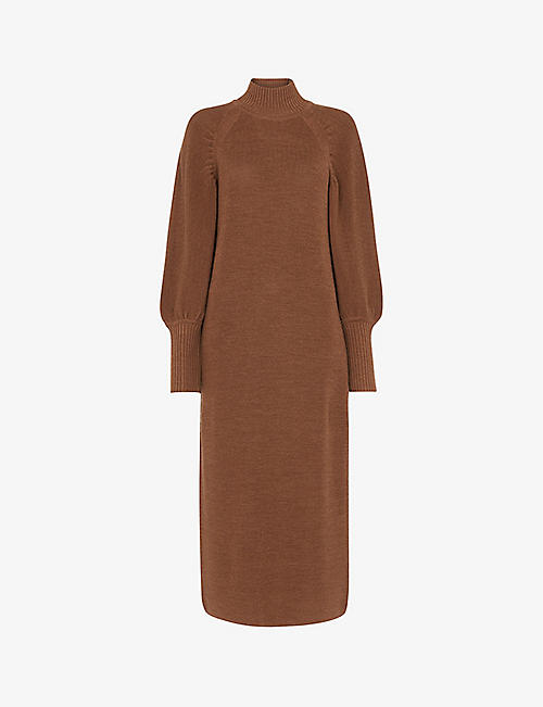 WHISTLES: Sleeve-detail merino-wool jumper dress