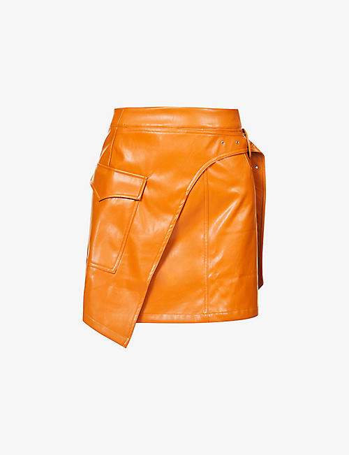 AMY LYNN: Jasper asymmetric vegan-leather mini skirt