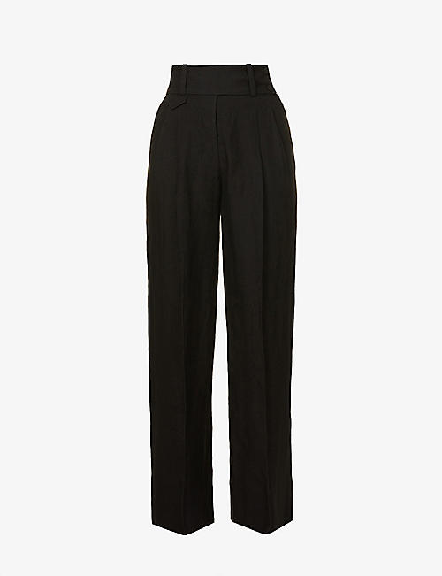 SAKS POTTS: Ruba wide-leg high-rise linen trousers
