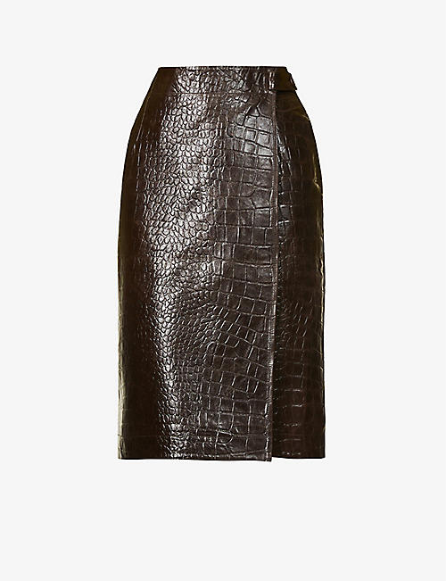 SAKS POTTS: Jeppe crocodile-embossed leather midi skirt