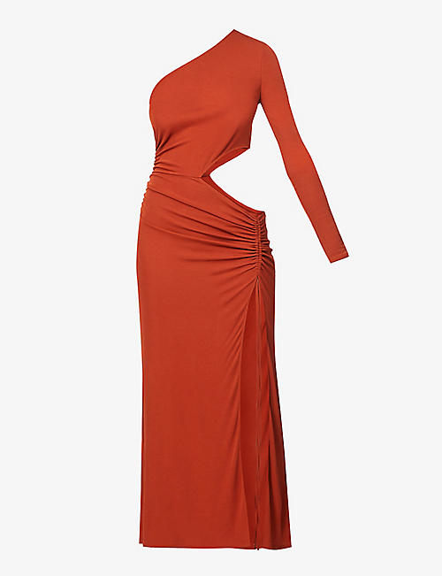 DUNDAS: Glen one-sleeved stretch-woven gown