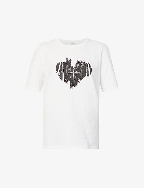 SAINT LAURENT: Heart brand-print cotton-jersey T-shirt
