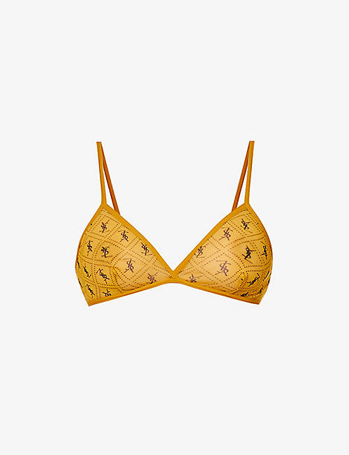 SAINT LAURENT: Monogram-print triangle bikini top