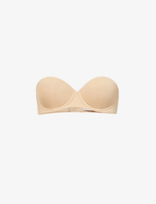 Calvin Klein Logo-embroidered Stretch-jersey Strapless Push-up Bra In Nude  (lingerie)