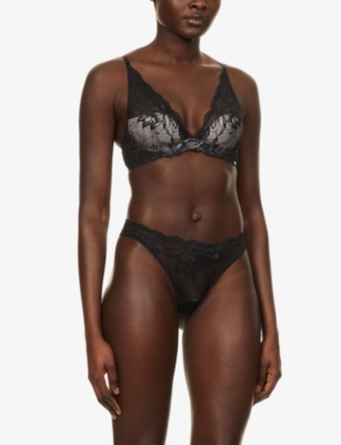 Shop Calvin Klein Comfort Lotus-lace Lift Plunge Bra In Black