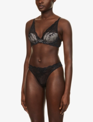 Shop Calvin Klein Womens Comfort Lotus Stretch-lace Thong Black Xl