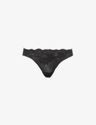 Calvin Klein Comfort Lotus Stretch-lace Thong In Black