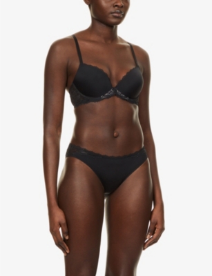 Shop Calvin Klein Women's Black Comfort Lotus Stretch-lace Bikini Bottoms