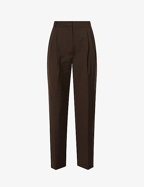 CAMILLA AND MARC: Artie pleated tapered high-rise woven trousers