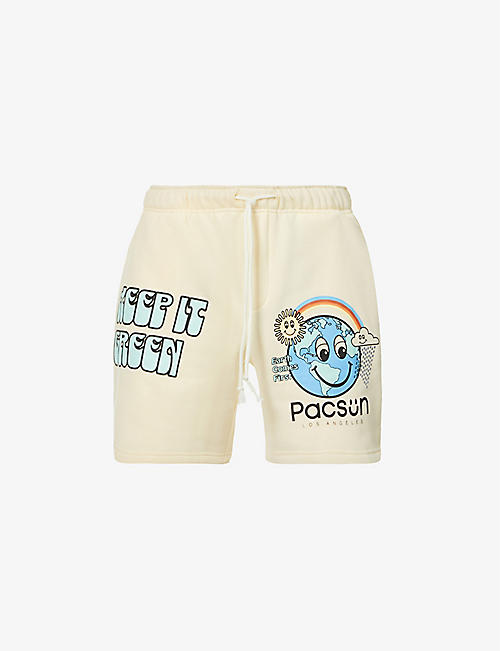 PACSUN: Keep It Green graphic-print recycled-cotton blend shorts