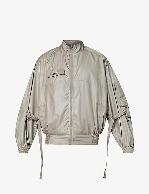 PRIVATE POLICY: Elbow-harness high-neck relaxed-fit shell bomber jacket