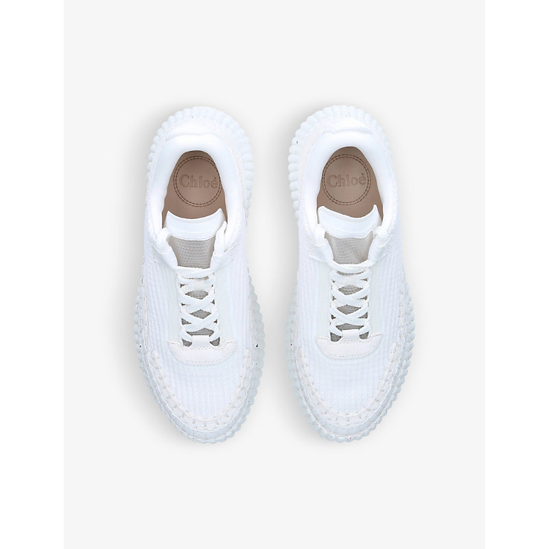Shop Chloé Chloe Women's White Nama Embroidered Suede And Recycled Mesh Trainers