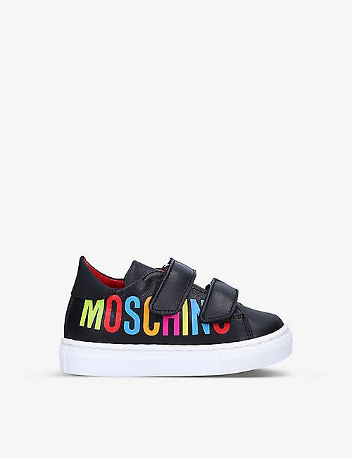 MOSCHINO: Logo-print leather low-top trainers 6 months - 3 years