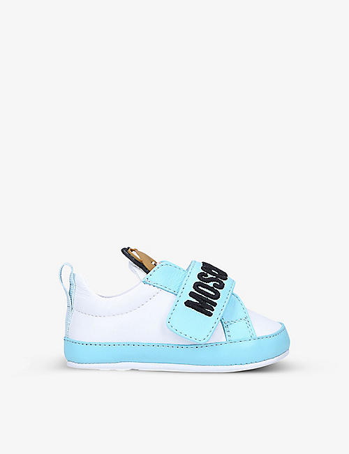 MOSCHINO: Toy Bear logo-strap leather low-top trainers 0-5 months