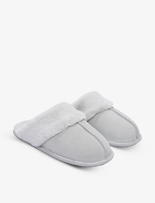 THE WHITE COMPANY: Faux fur-trim faux-suede mule slippers