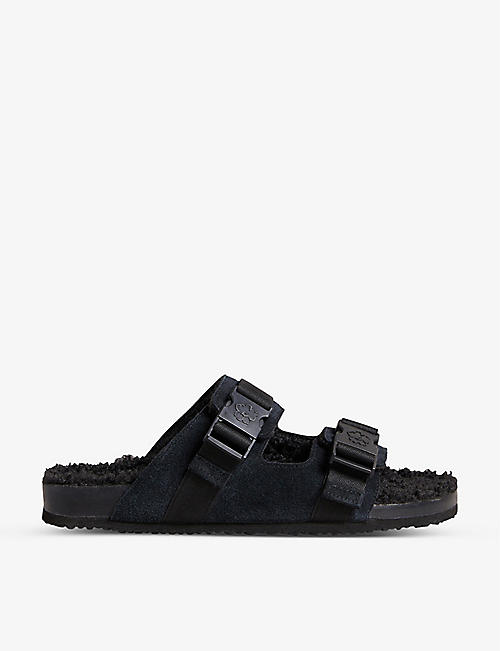 TED BAKER: Dougie shearling-lined two-strap suede slippers