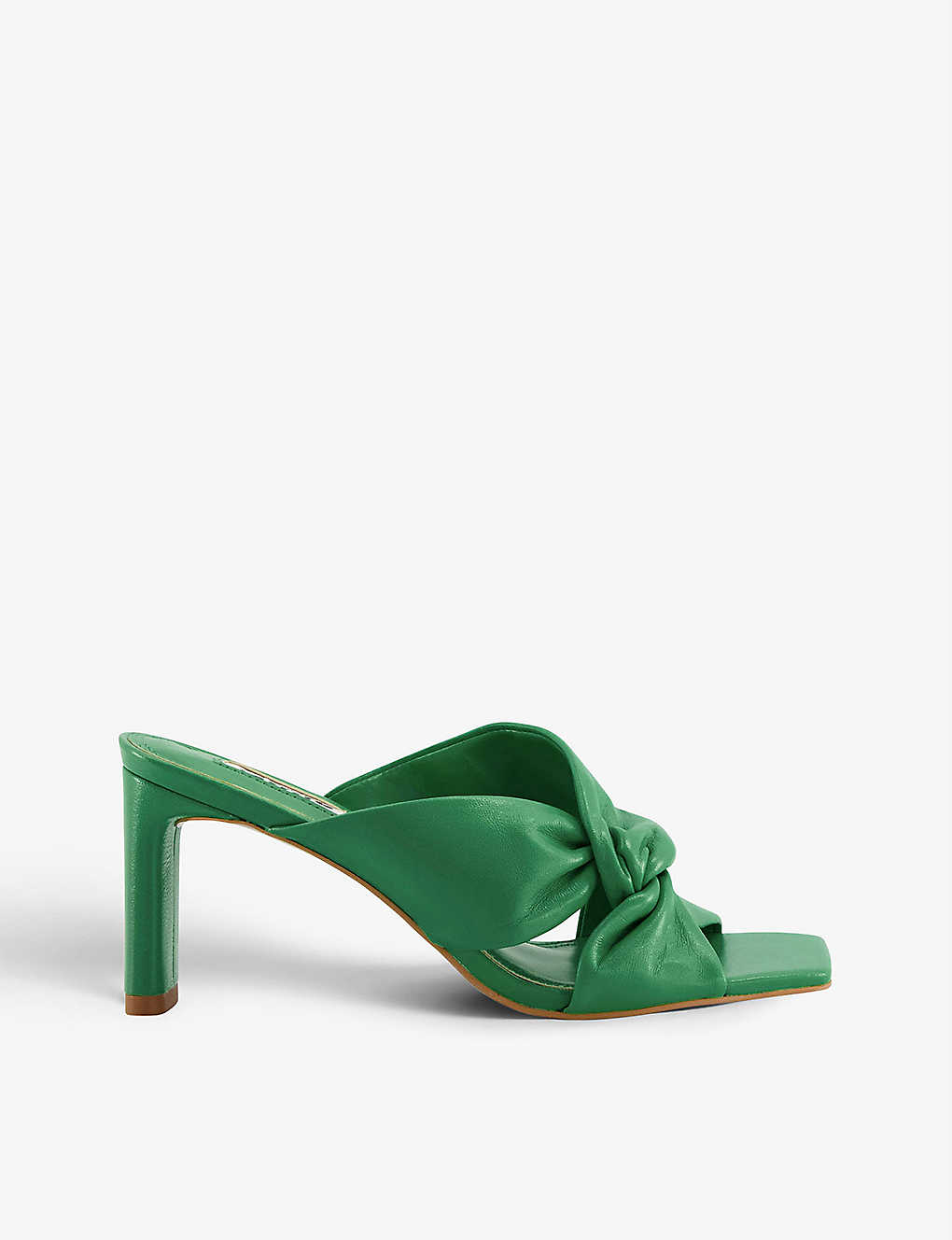 Dune Magnet Twist-knot Heeled Leather Mules In Green-leather