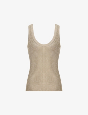 Shop Reiss Women's Gold Imogen Metallic-thread Knitted Top