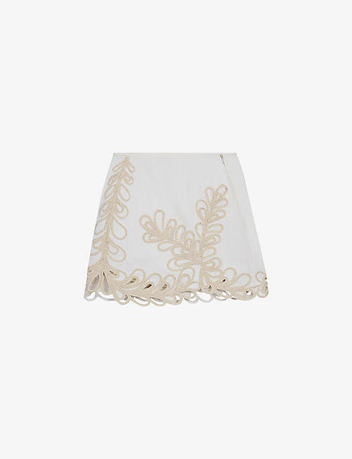 MAJE: Janetty embroidered high-waisted cotton mini skirt