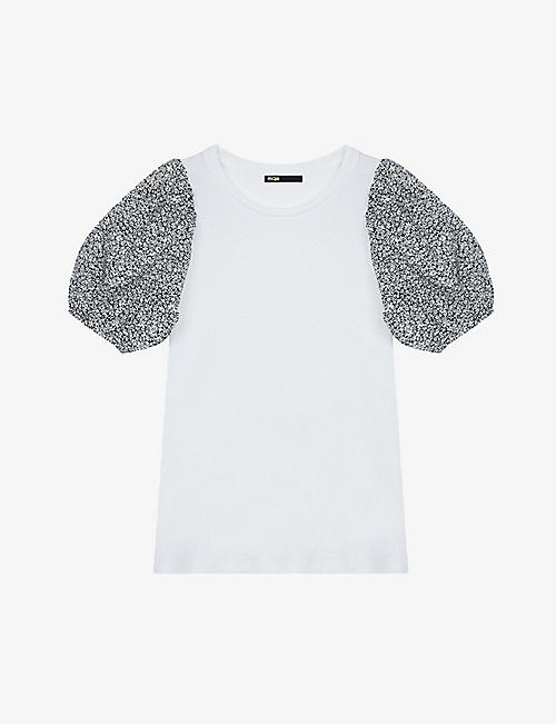 MAJE: Tiliana puff-sleeved floral-print organic-cotton T-shirt