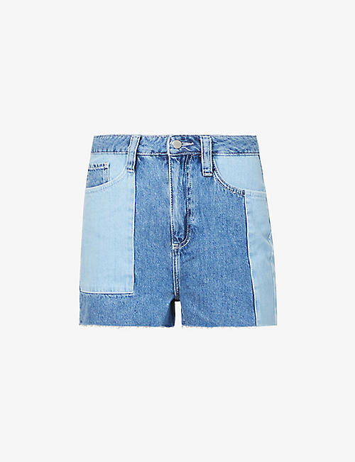 BA&SH: Quito patchwork high-waisted relaxed-fit denim shorts