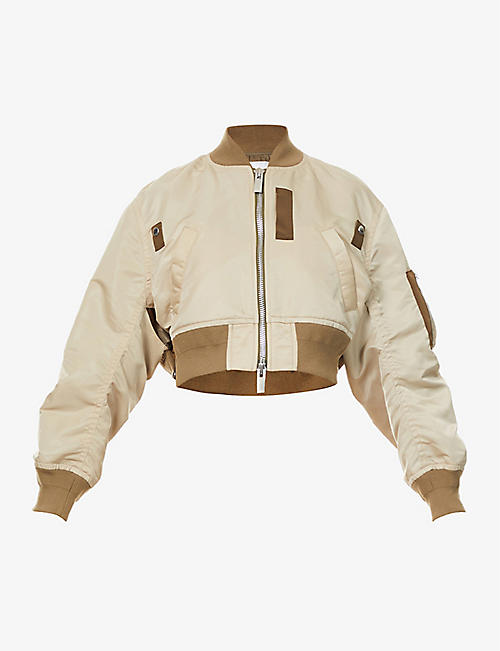 SACAI: Cropped puff-sleeved shell jacket