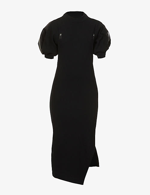 SACAI: Ribbed puffed-sleeve stretch-cotton maxi dress