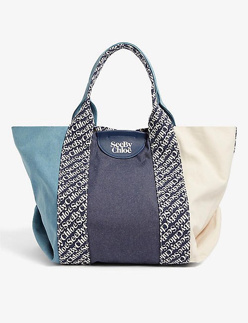 SEE BY CHLOE: Laetizia logo-print recycled cotton-blend tote bag