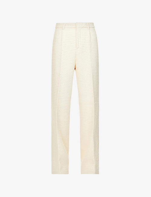 AMIRI: Pleated wide-leg high-rise relaxed-fit boucle trousers