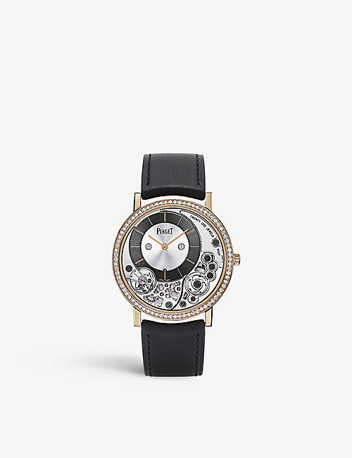 PIAGET: G0A40013 Altiplano 18ct rose-gold, 0.71ct brilliant-cut diamond and leather hand-wound watch