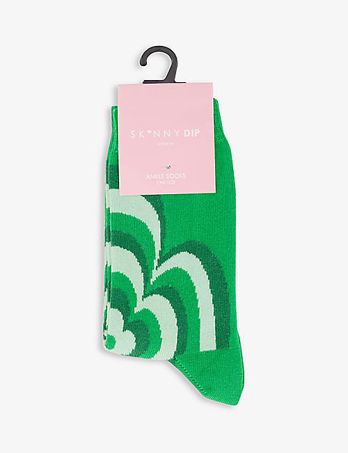 SKINNY DIP: Flower motif cotton-jersey socks