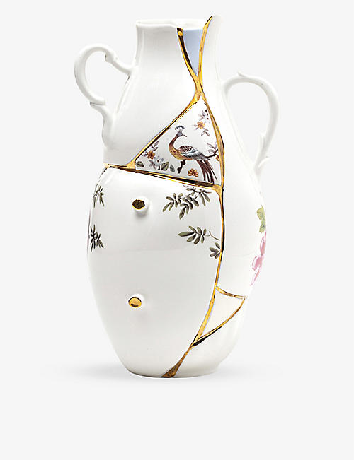 SELETTI: Kintsugi 24ct yellow-gold plated porcelain vase 32cm