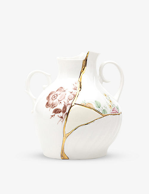 SELETTI: Kintsugi porcelain and gold-plated vase 18cm