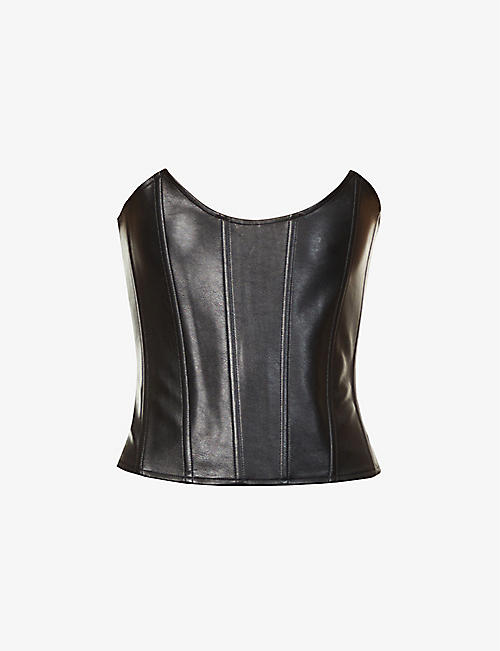 MIAOU: Leia cropped faux leather corset top
