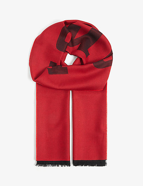 FERRARI: Eefelunga frayed-trim wool-blend scarf 40cm x 200cm