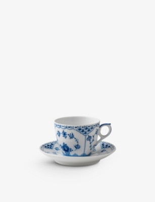 ROYAL COPENHAGEN: Blue Fluted Lace porcelain cup and saucer set