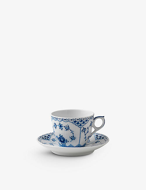 ROYAL COPENHAGEN: Blue Fluted Lace porcelain cup and saucer set