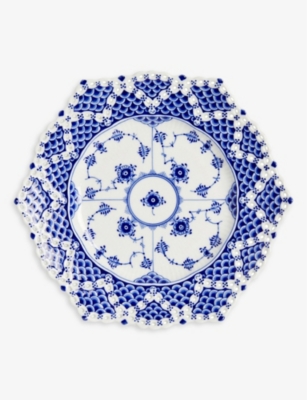 ROYAL COPENHAGEN: Blue Fluted Full Lace hexagonal porcelain plate 21cm