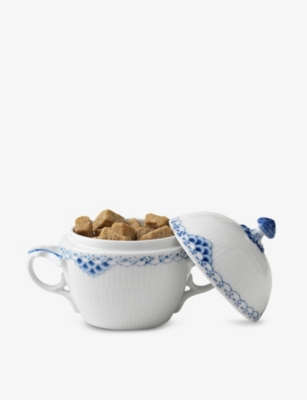 ROYAL COPENHAGEN: Princess lace-painted porcelain sugar bowl with lid 11cm