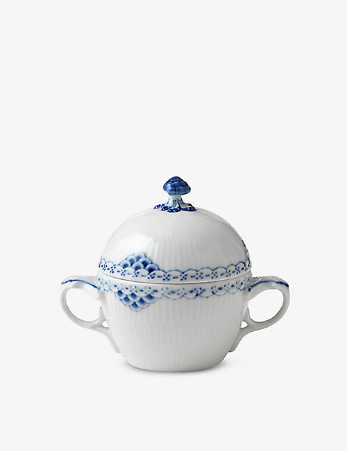 ROYAL COPENHAGEN: Princess lace-painted porcelain sugar bowl with lid 11cm
