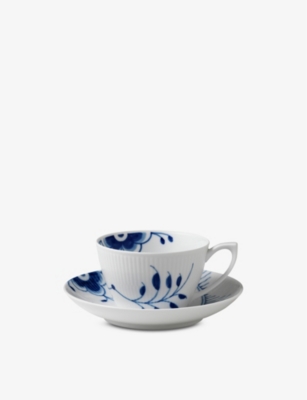 ROYAL COPENHAGEN: Blue Fluted Mega Cup floral-pattern porcelain teacup and saucer 280ml
