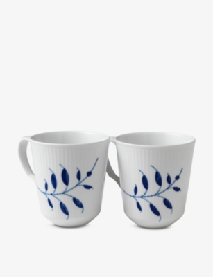 Royal Copenhagen Blue Fluted Mega Floral-pattern Porcelain Mugs Set Of Two