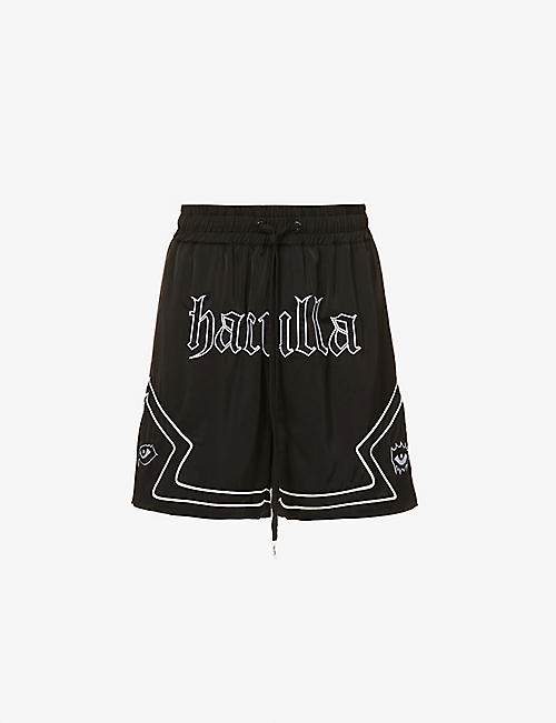 HACULLA: Gothic brand-print crepe shorts
