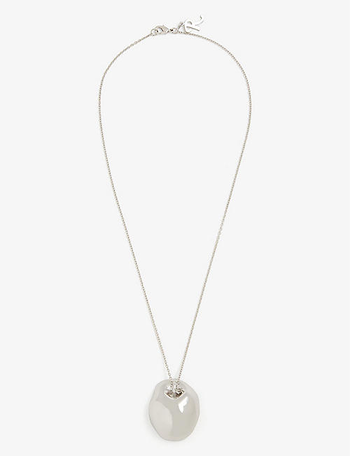 RAF SIMONS: Logo-tag brass and crystal pendant necklace